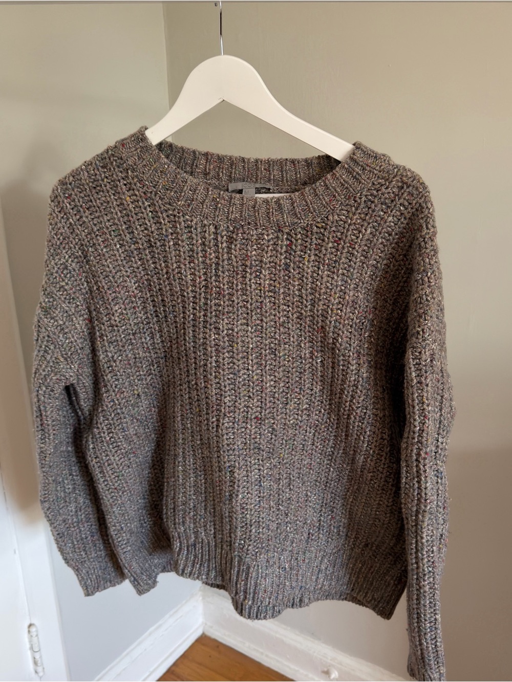 Cos Neutral Speckled Crewneck Wool Silk Blend Sweater